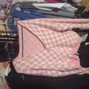 Pink and White Checkered Cardigan